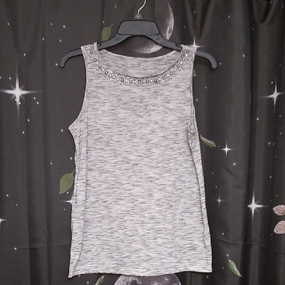 LOFT Heather Gray Rhinestone  Neckline Sleeveless Top
